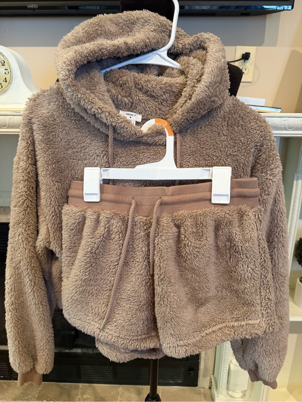 Forever 21 Taupe Fuzzy Sherpa Hoodie & Shorts Set - Picture 1 of 1